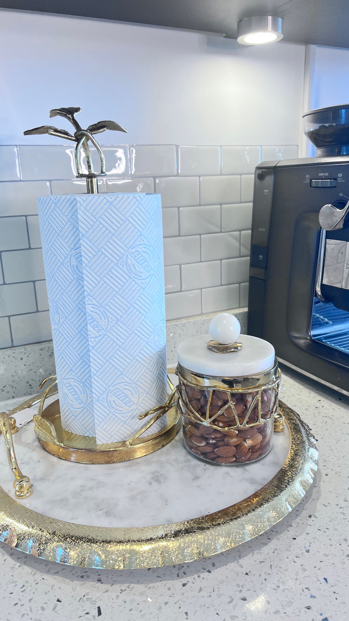 Stainless Steel Paper Towel Holder with Gold Leaf Design