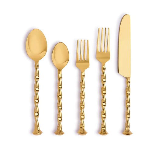 5 Pc Cutlery Set with Twisted Handles Cutlery High Class Touch - Home Decor Gold 