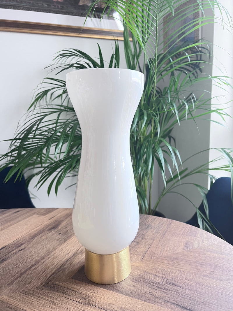 White Glass Decorative Vase with Gold Base-High Class Touch