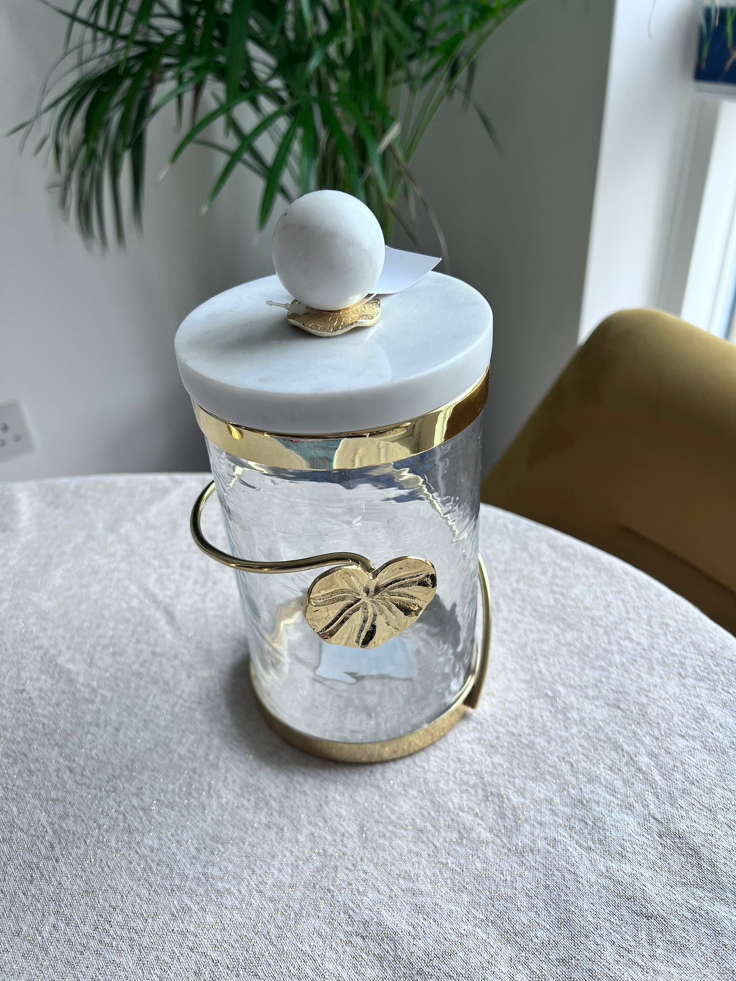 Glass Tea Canister Jar Gold Design