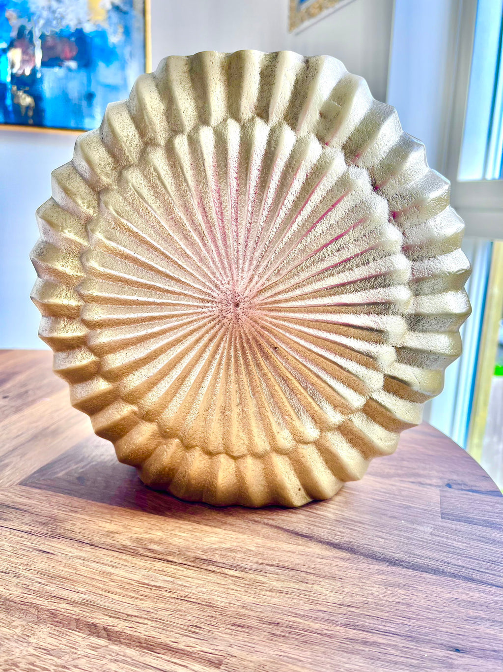 Gold Metal Vase with Embossed Design - High Class Touch