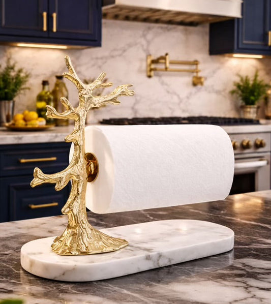 Luxury Gold Tree Design Paper Towel Holder On Marble Base