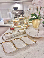 Relish Dish with 3 Square Bowls with Gold Trim - High Class Touch