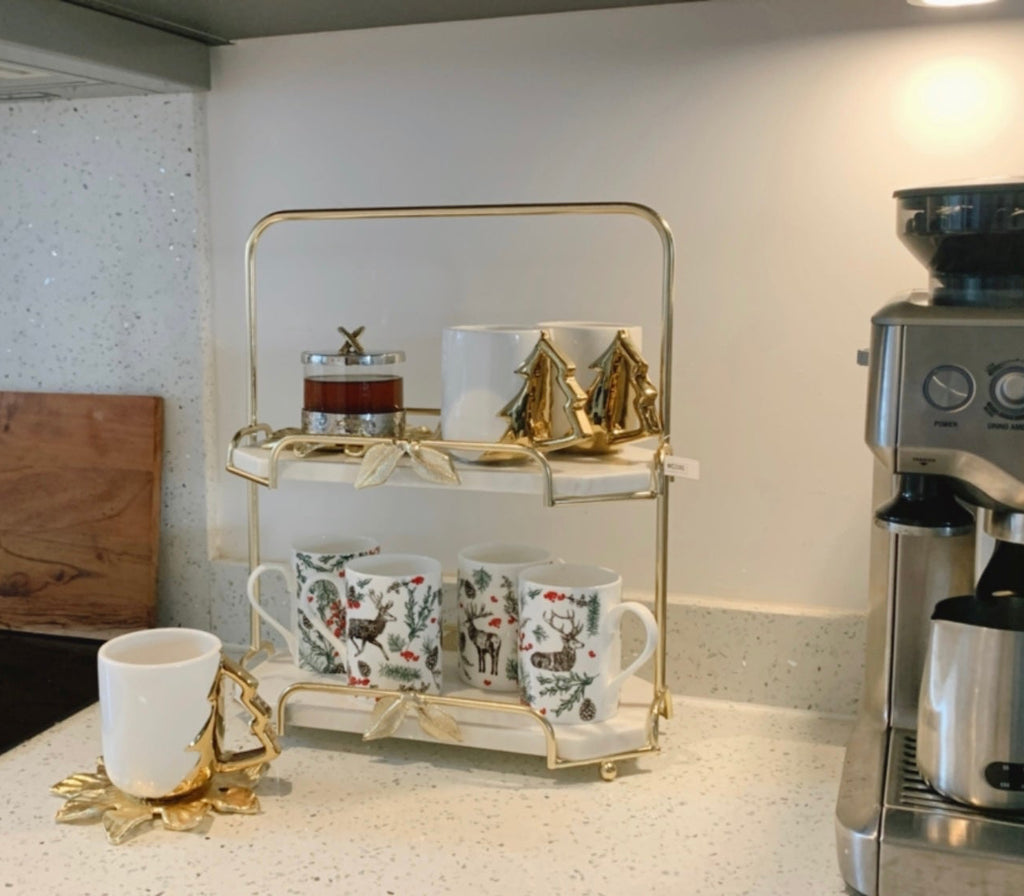 Gold marble leaf cake stand set | Luxury tableware UK