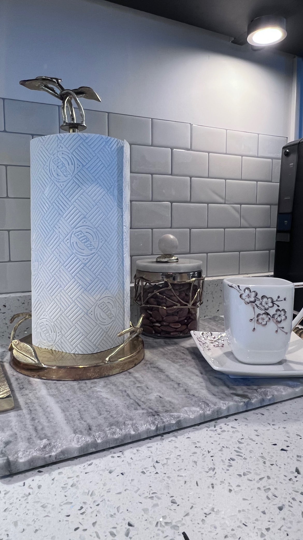 White Square Soucer and Mug with Gold Floral Artwork Design