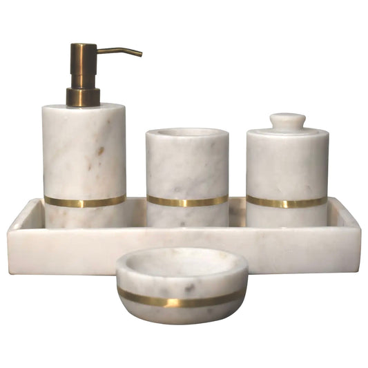 Solid Marble with Brass Inlay 5-piece Bathroom Set
