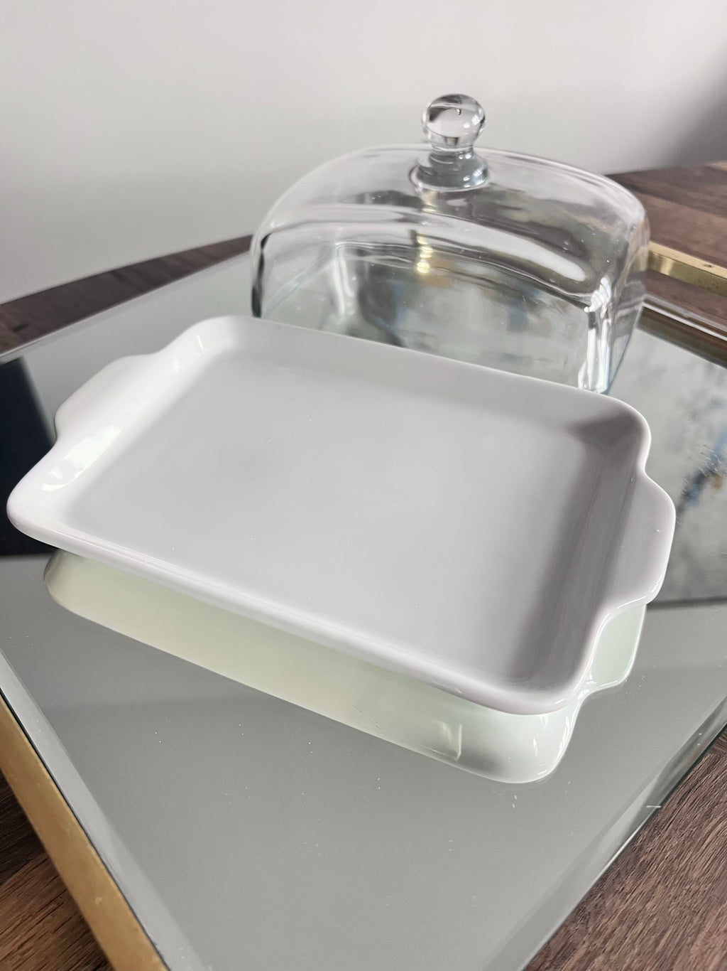 White Porcelain Butter Dish Glass Lid