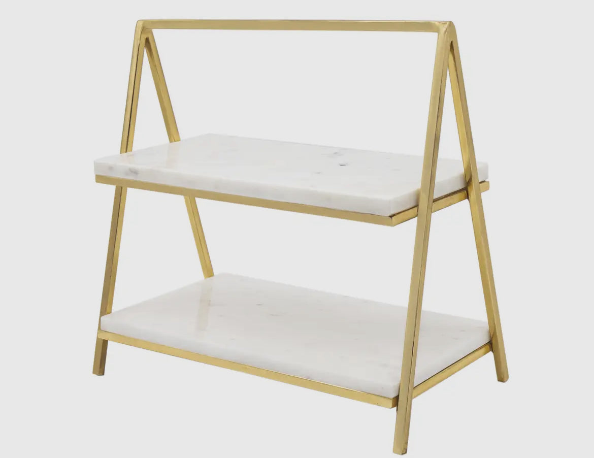 PRE-ORDER Marble and Gold Two Tier Tray Stand