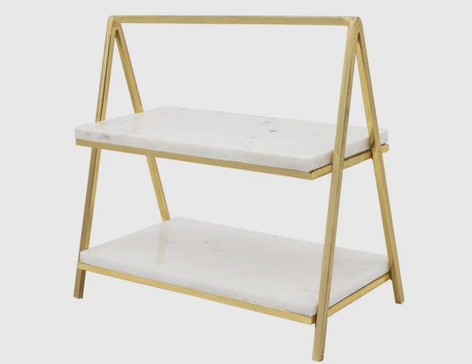 PRE-ORDER Marble and Gold Two Tier Tray Stand