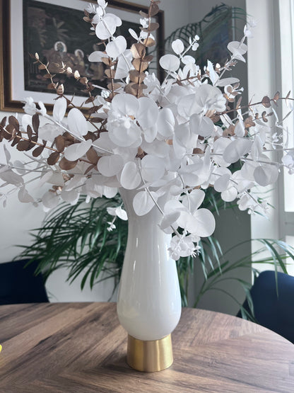 White Glass Decorative Vase with Gold Base