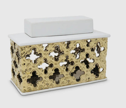 Gold Decorative Rectangle Jar with White Cover