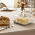 White Porcelain Butter Dish Glass Lid - High Class Touch