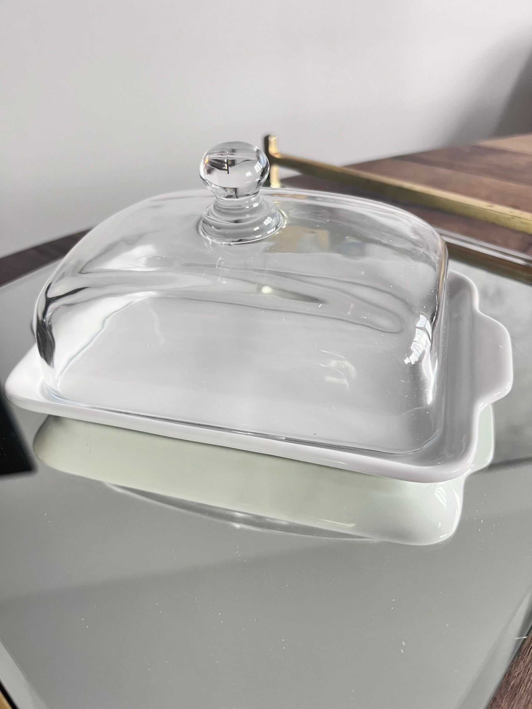 White Porcelain Butter Dish Glass Lid