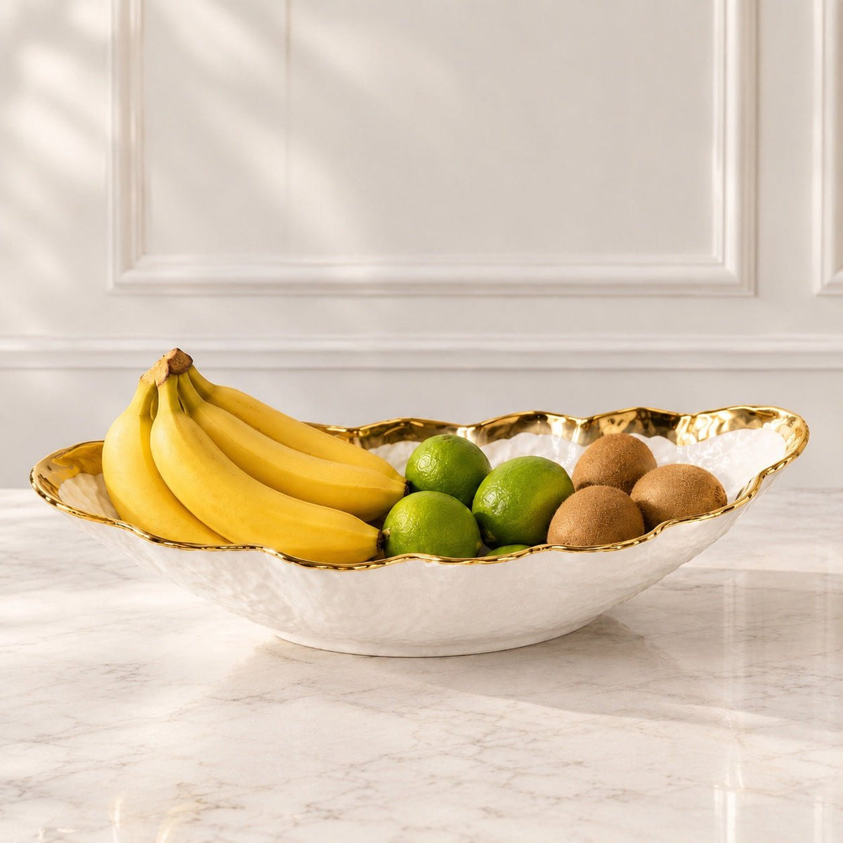 White Porcelain Serving Bowl with Gold Border - High Class Touch