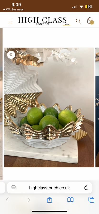 Scalloped Porcelain Gold Bowl (with imperfection)