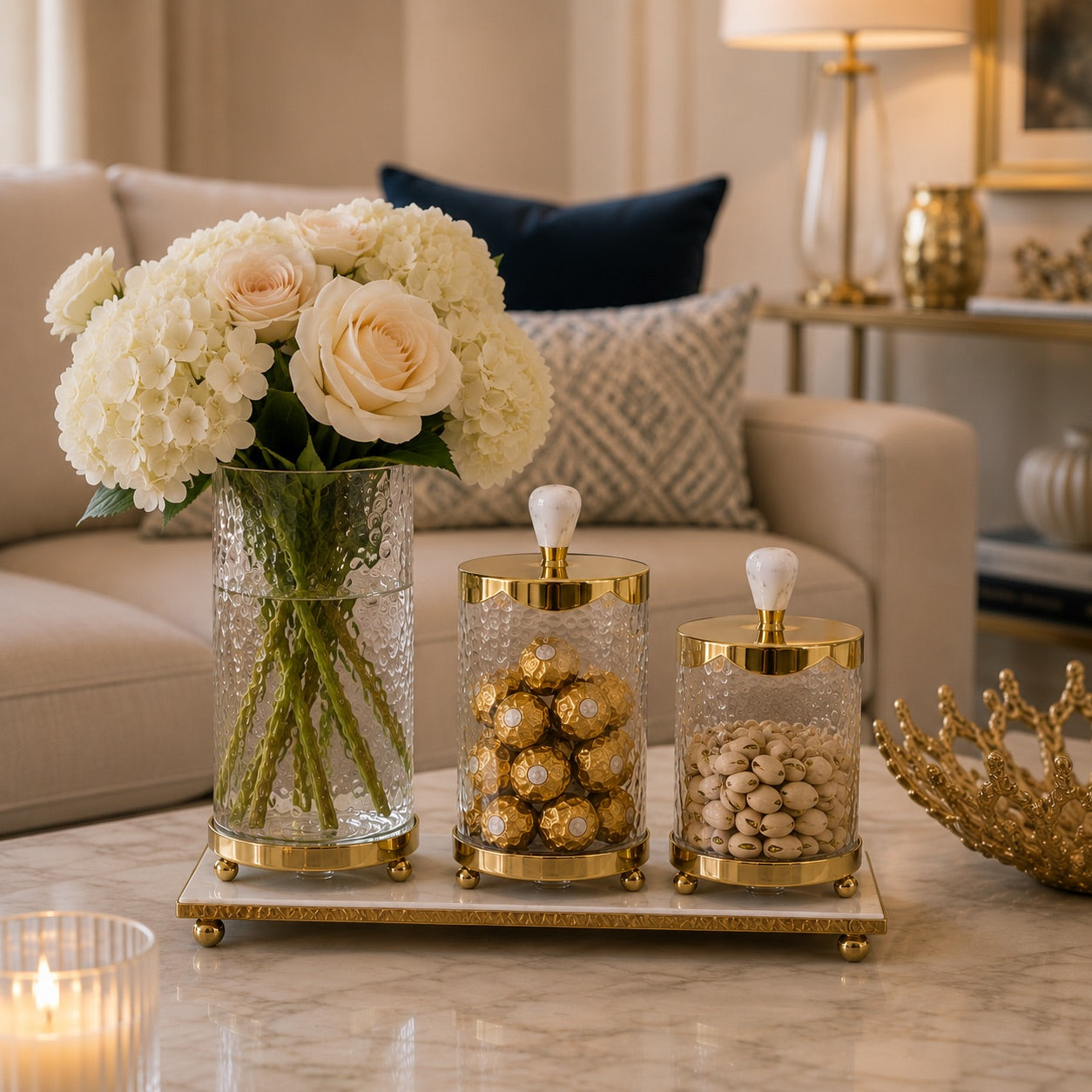 Glass Canister with Gold Metal Lid and Marble Knob (3 Sizes)