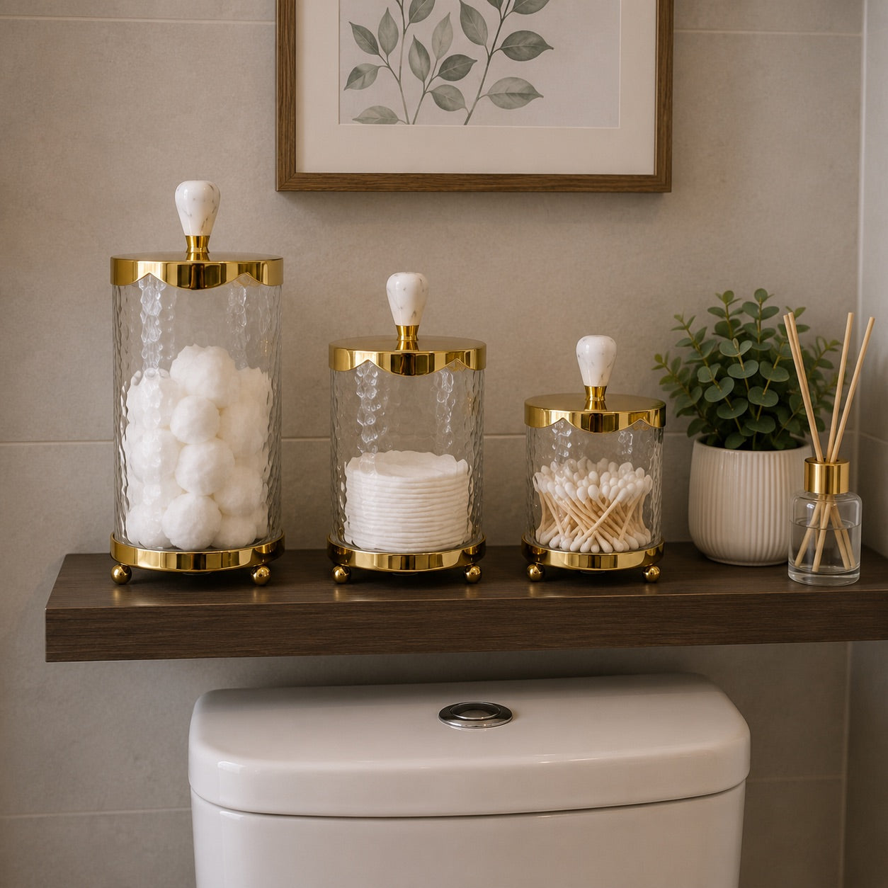 Glass Canister with Gold Metal Lid and Marble Knob (3 Sizes)