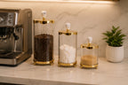 Glass Canister with Gold Metal Lid and Marble Knob (3 Sizes) - High Class Touch