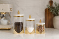 Glass Canister with Marble Lid and Symmetrical Gold Design - High Class Touch