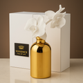 Gold Bottle Diffuser with Gold Cap/White Flower