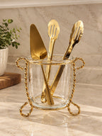 Glass Small Vase On Gold Brass base 4" - High Class Touch