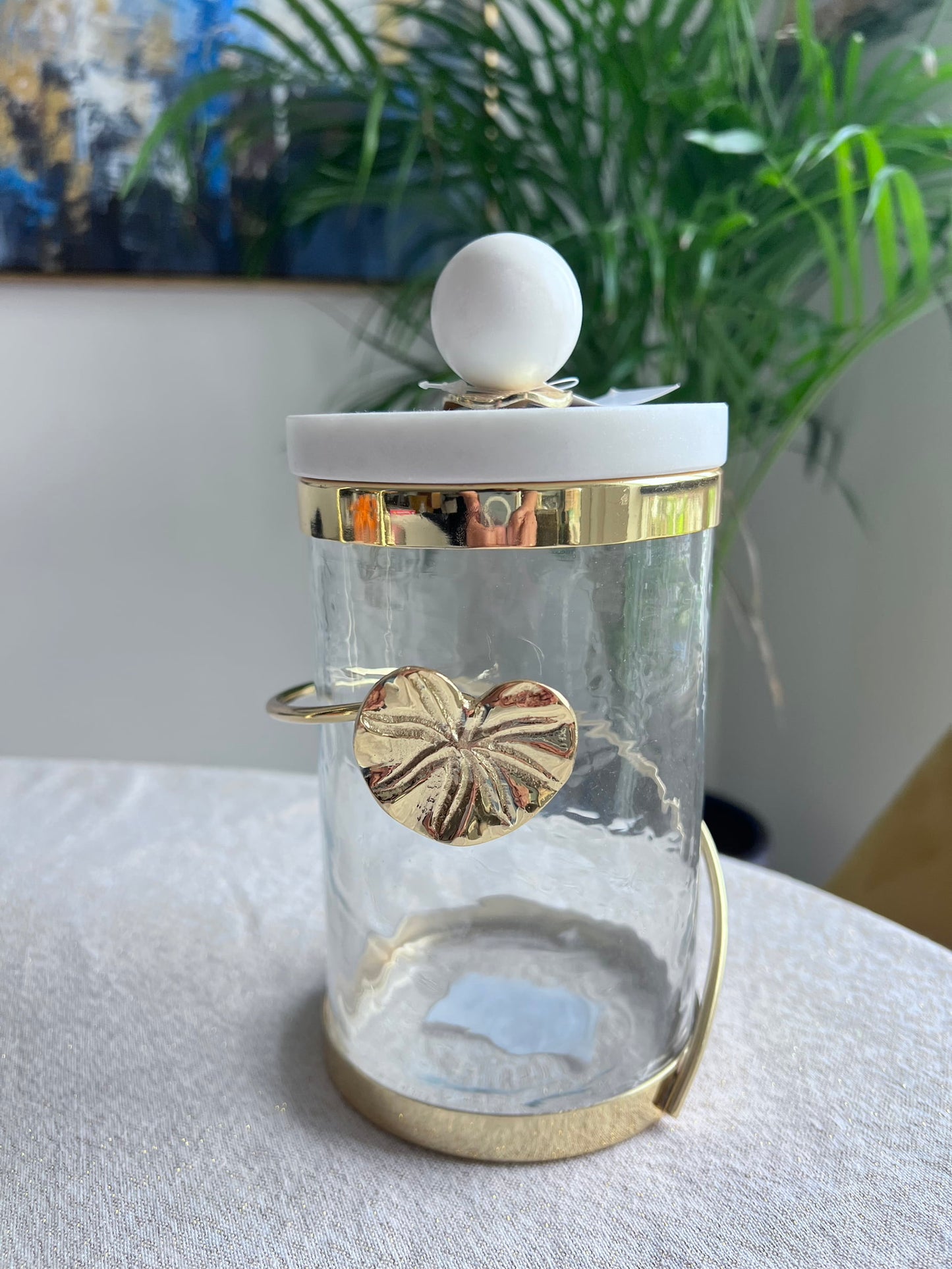 Glass Tea Canister Jar Gold Design