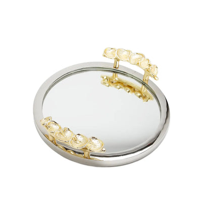 Mirror Tray Silver Border Gold Leaf Design On Handle