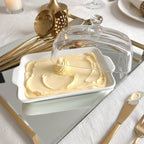 White Porcelain Butter Dish Glass Lid - High Class Touch