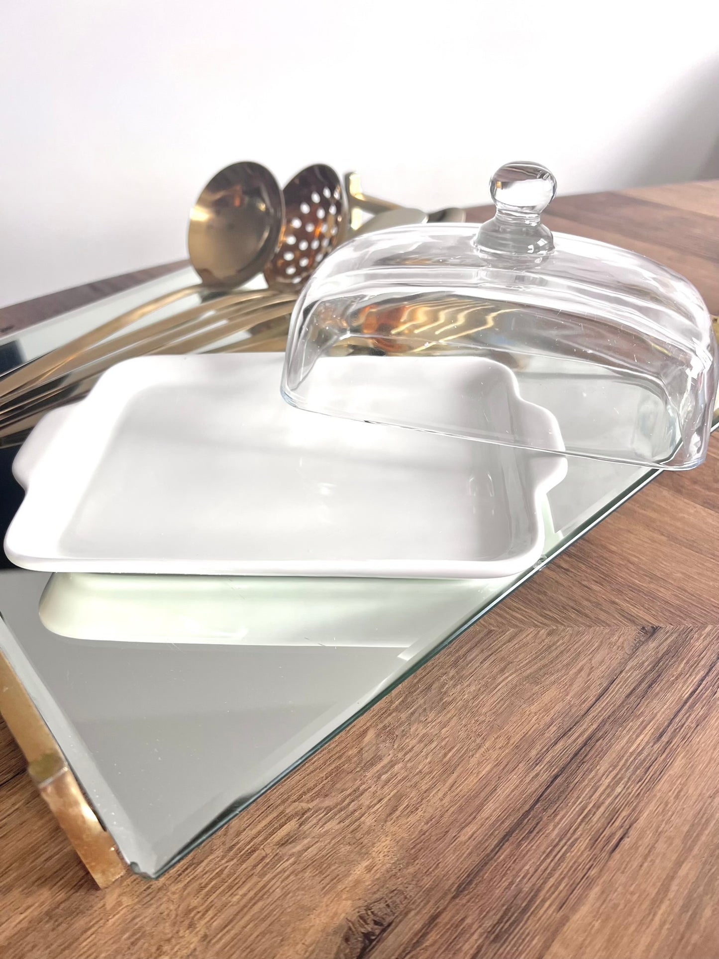 White Porcelain Butter Dish Glass Lid