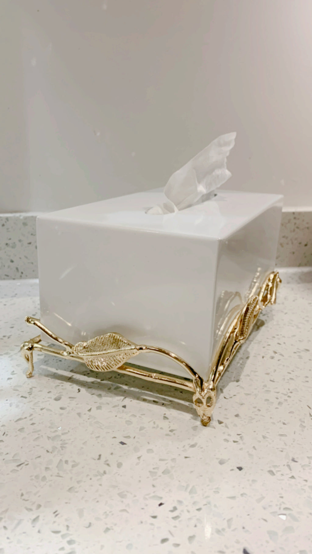 White Tissue Box on Gold Leaf Design Base - High Class Touch