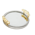 Mirror Tray Silver Border Gold Leaf Design On Handle - High Class Touch