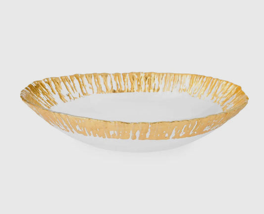 Glass Oval Gold Brushed Scalloped Bowl