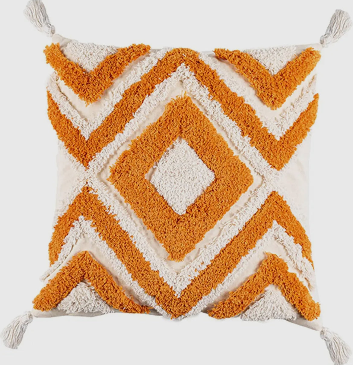 Pure Cotton Tufted Orange Autumnal Cushion Covers with Tassels