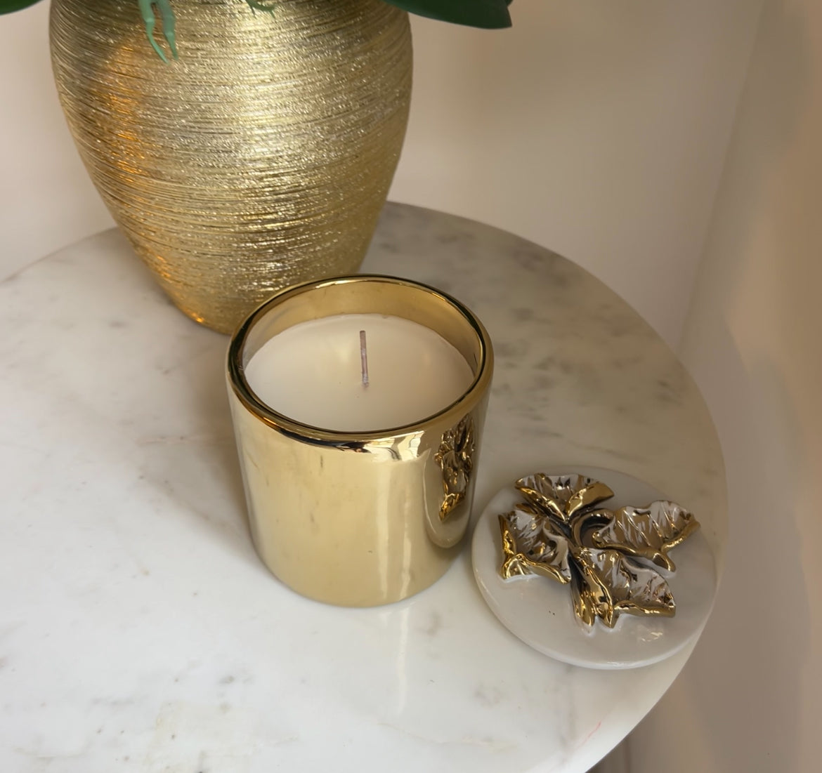 Gold Jar Candle with Flower Design Lid