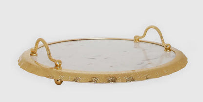 Round Marble Tray with Ruffle Gold Edge and handles