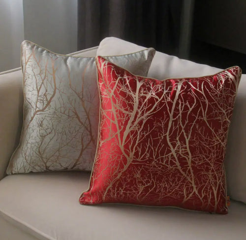 Branch Design Jacquard Silk Red Cushion cover-High Class Touch