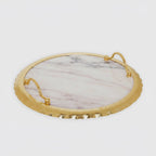 Round Marble Tray with Ruffle Gold Edge and handles High Class Touch
