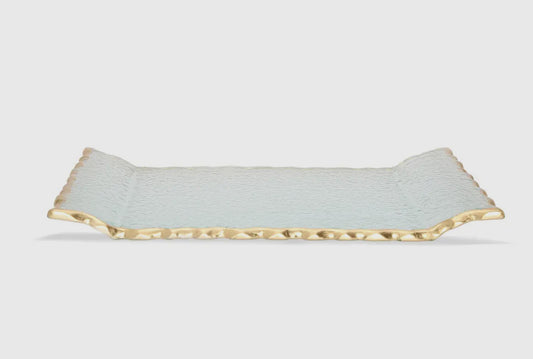 Glass Oblong Tray with Gold Rustic Edge