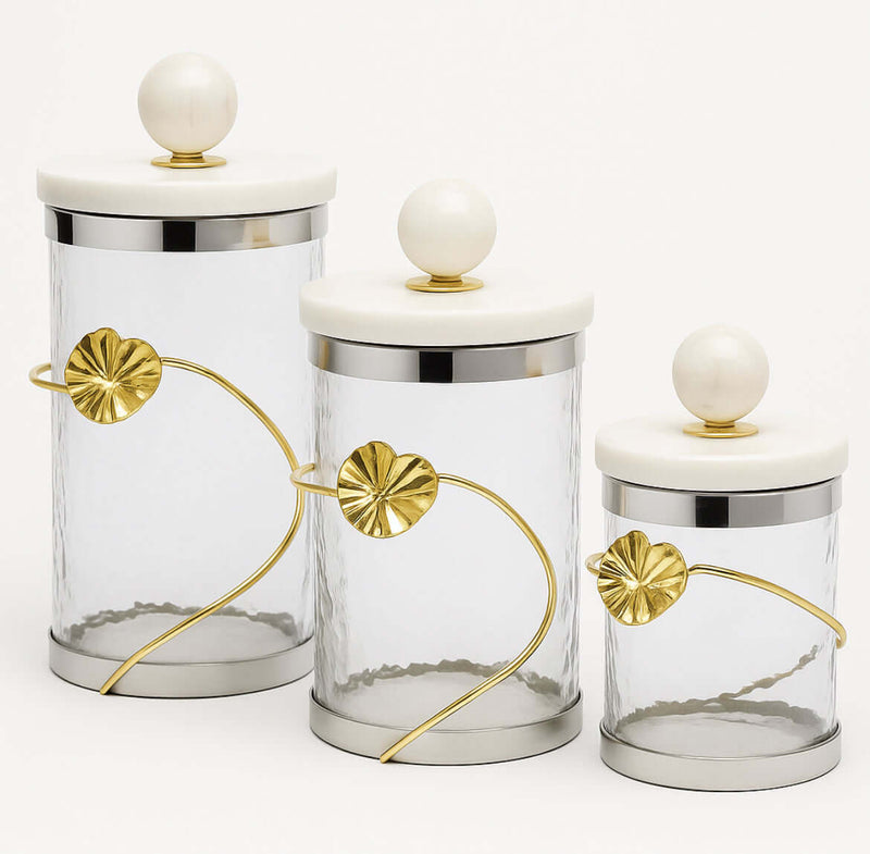 Coffee Storage Glass Jar Canister Gold Design