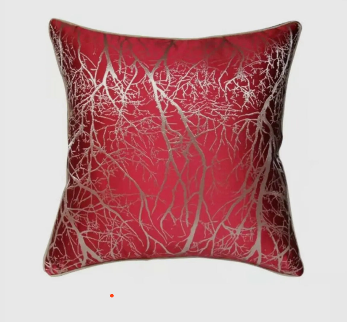 Branch Design Jacquard Silk Red Cushion cover-High Class Touch