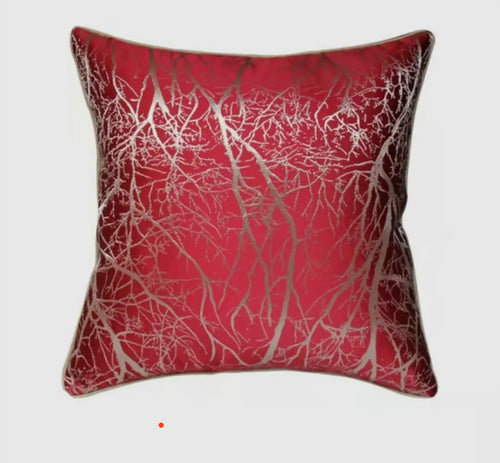 Branch Design Jacquard Silk Red Cushion cover-High Class Touch