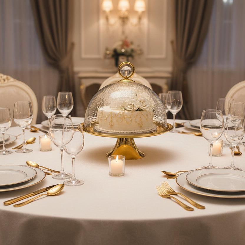 Cake Dome Gold with Clear Ball Knob - 11"