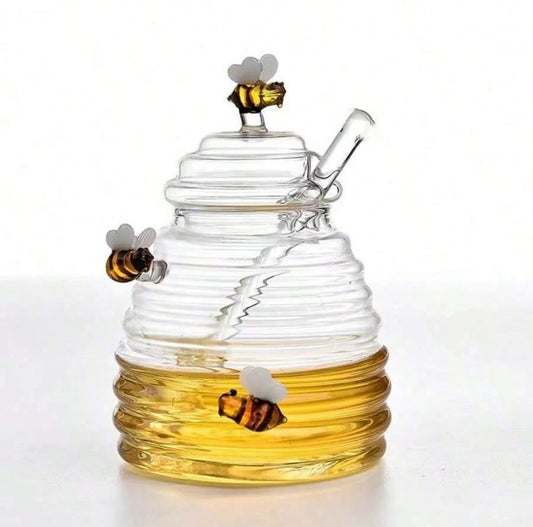 Glass Honey Jar with bees Design