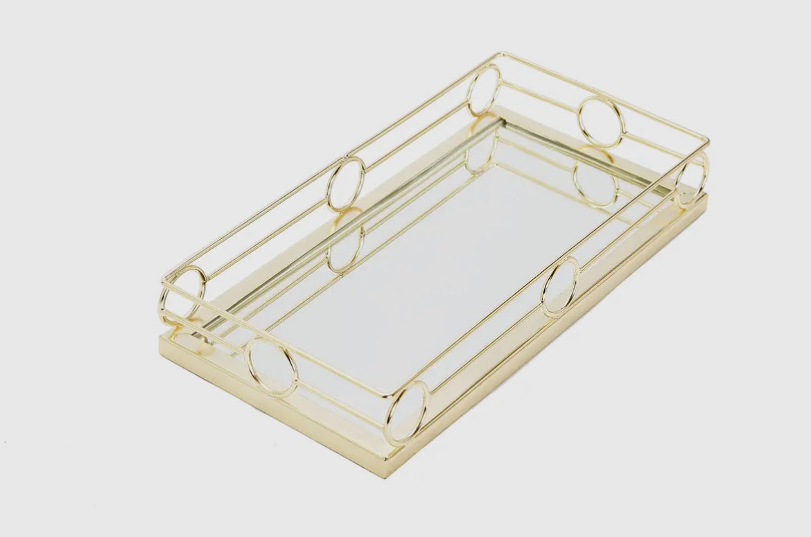 Gold Rectangular Mirror Tray Loop Design