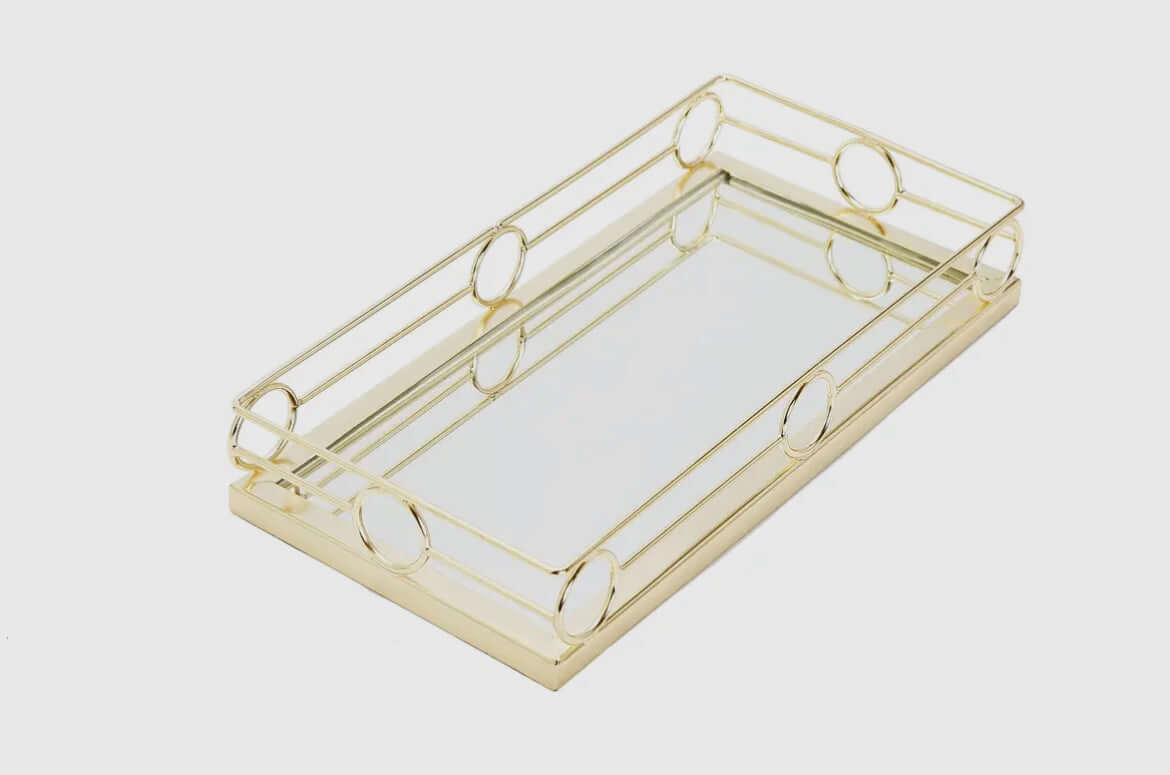 Gold Rectangular Mirror Tray Loop Design showcasing modern elegance and craftsmanship.