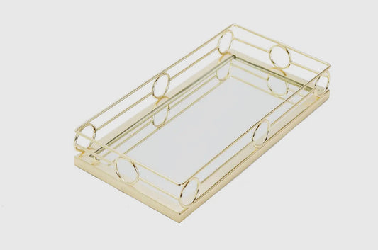 Gold Rectangular Mirror Tray Loop Design