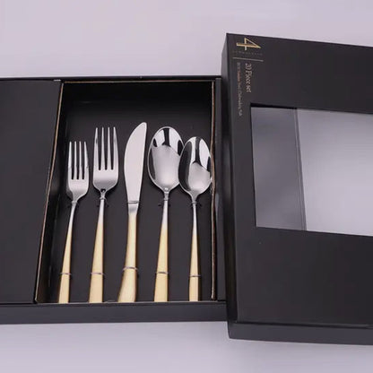 Silver with Gold Handle 20 Pc Cutlery Set, Service For 4