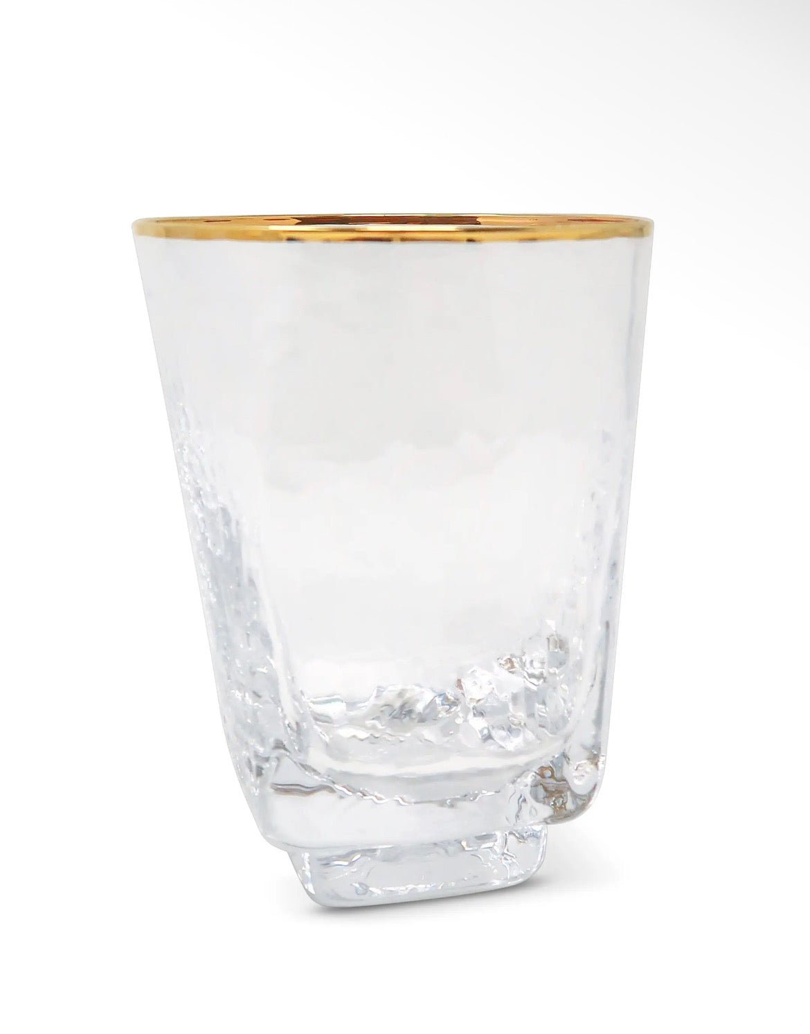 Set of 6 Square Shaped Hammered Glasses with Gold Rim - High Class Touch