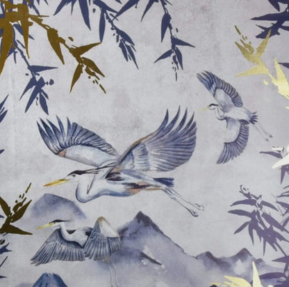 Oriental Heron Design Canvas Print with Gold Wooden Frame