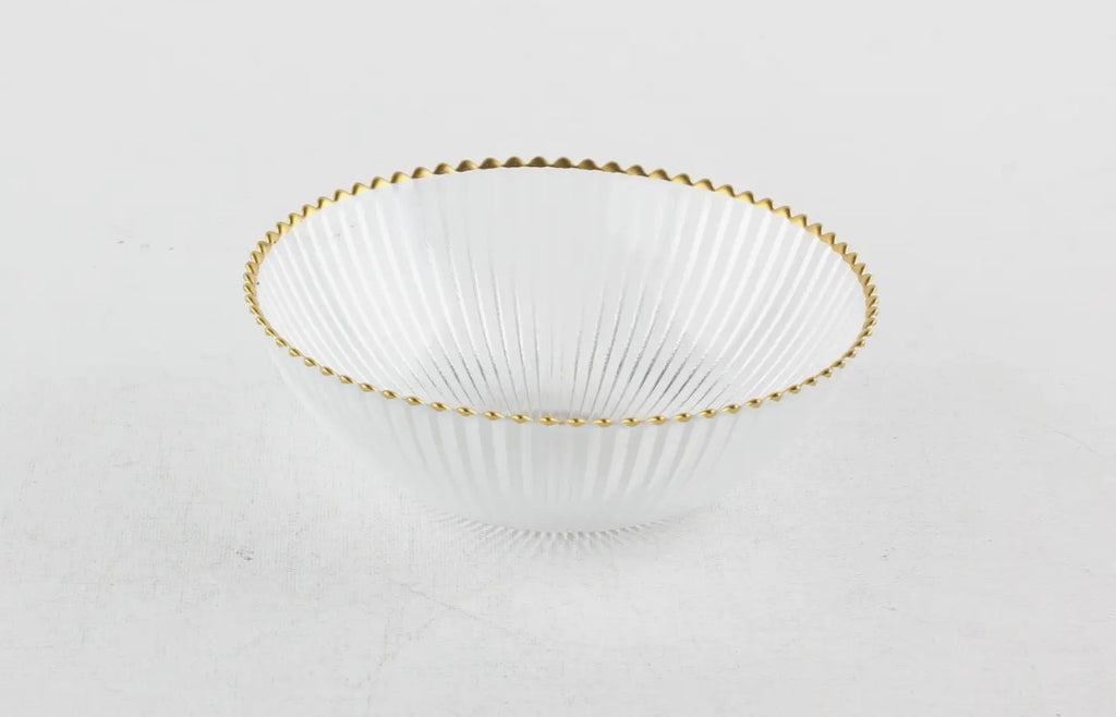 Gold Beaded Ribbed Glass Dessert Bowl 5"D